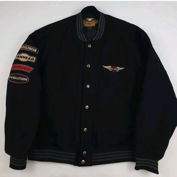 Harley-Davidson Black Varsity Jacket with Patches Large - Picture 1 of 7